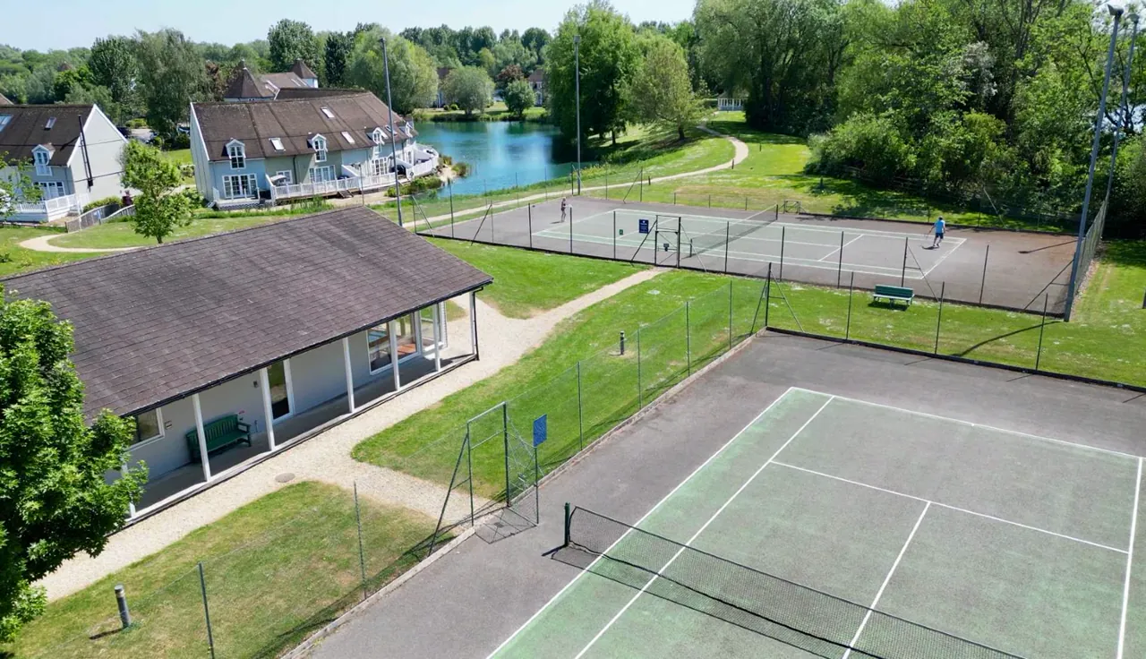 Tennis courts beside the lakes