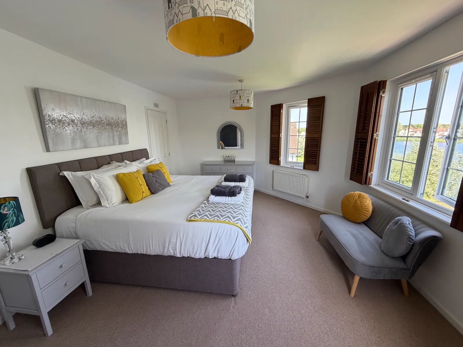 The master bedroom at Grey Heron Lodge