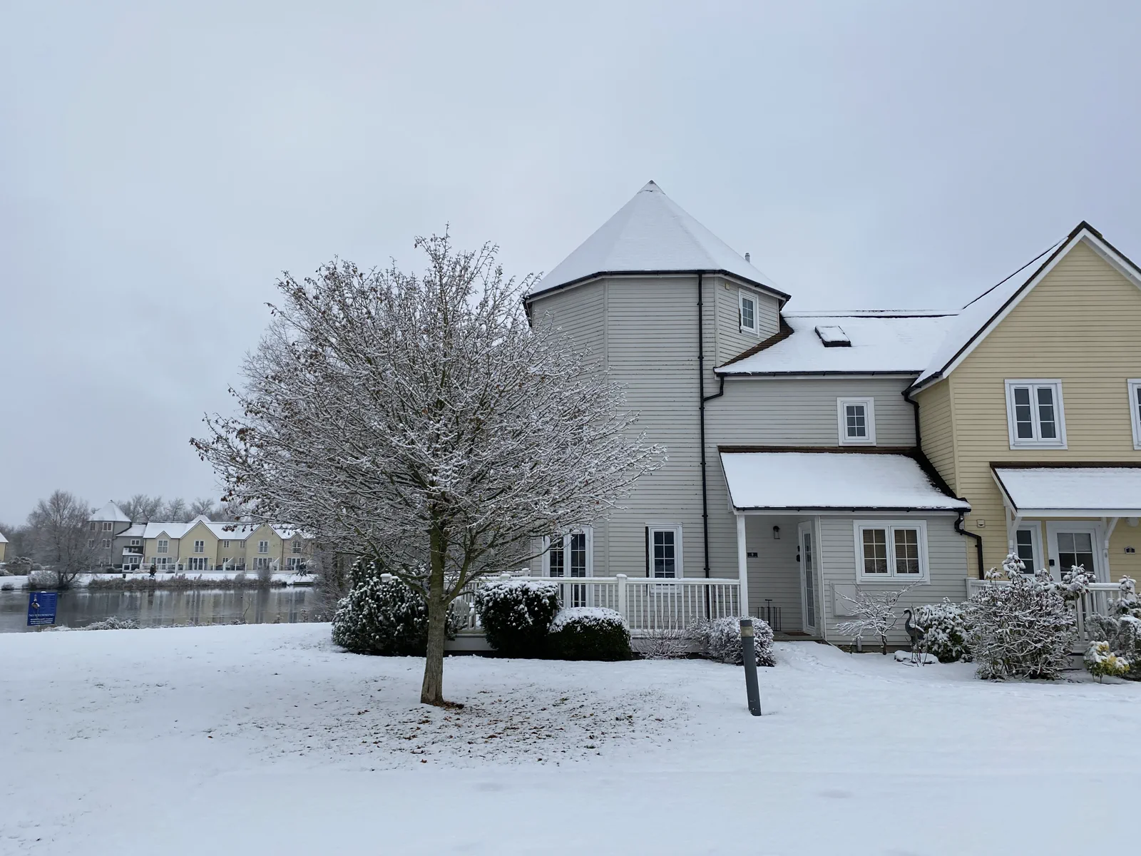 Grey Heron Lodge covered in snow